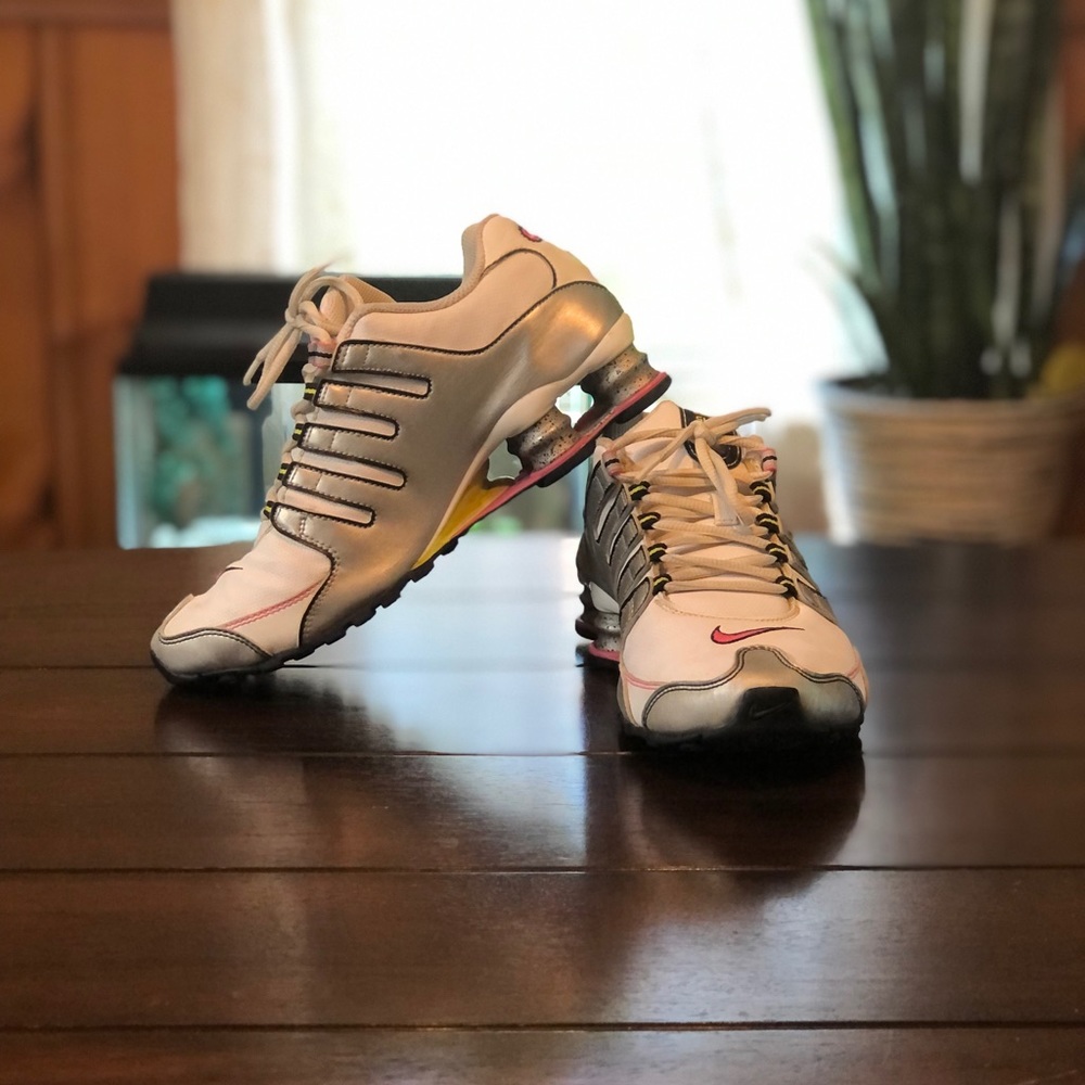 Nike Shox 8.5 white with silver, pink, & yellow